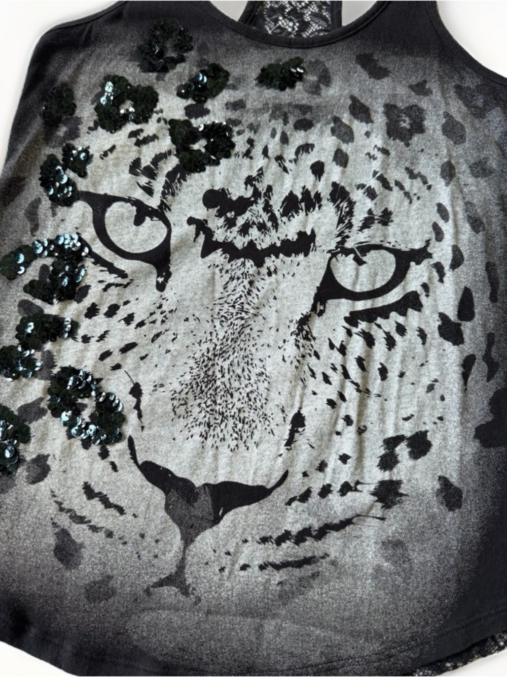 Express Leopard Graphic Tank Top Sequins Lace Racerback Y2K Indie Sleaze XS - Picture 5 of 12